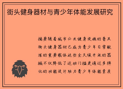 街头健身器材与青少年体能发展研究