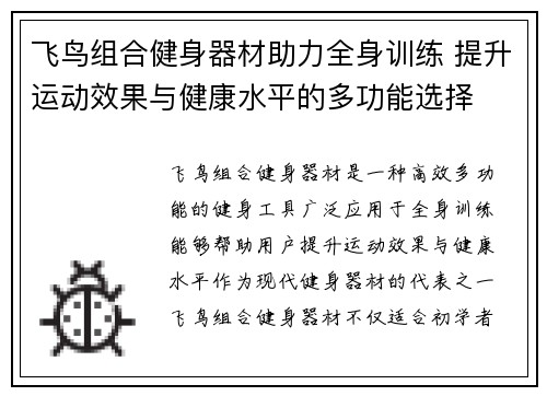 飞鸟组合健身器材助力全身训练 提升运动效果与健康水平的多功能选择