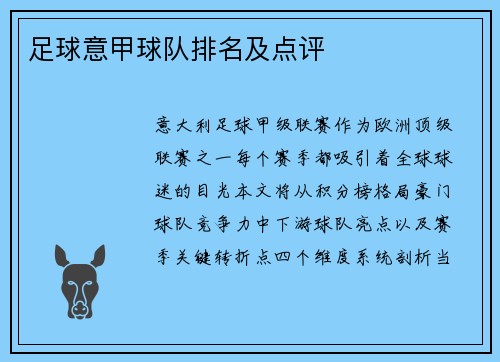 足球意甲球队排名及点评